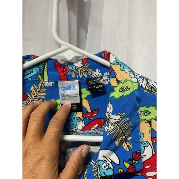 Smurfs Men's Hawaiian Tropical Pattern Graphic short sleeve button up XL Blue - Picture 3 of 6